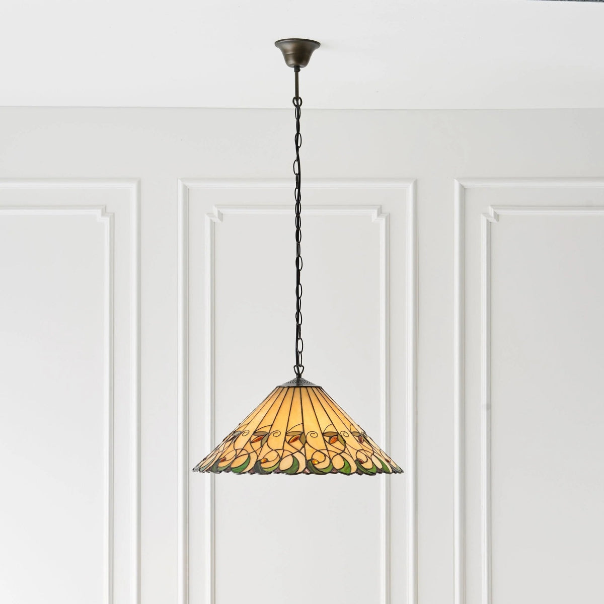 TF Jamelia Vintage Floral Stained Glass Dome Ceiling Light for Dining Rooms