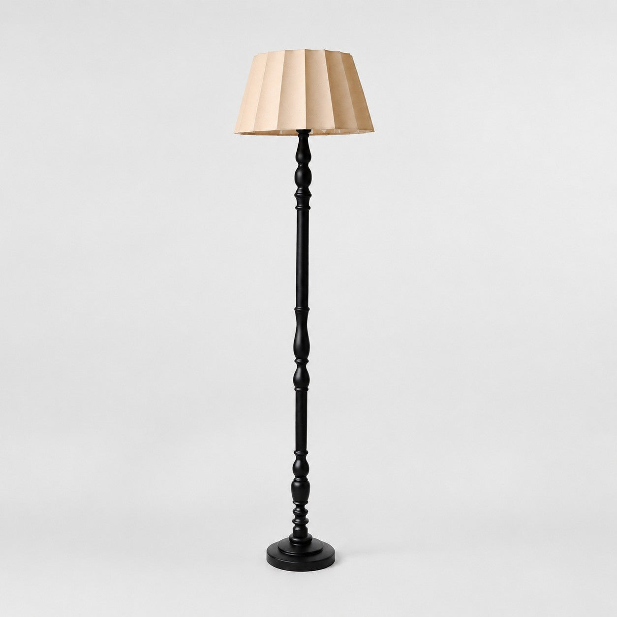 Vintage Fabric Shade Floor Lamp with Turned Wood Base