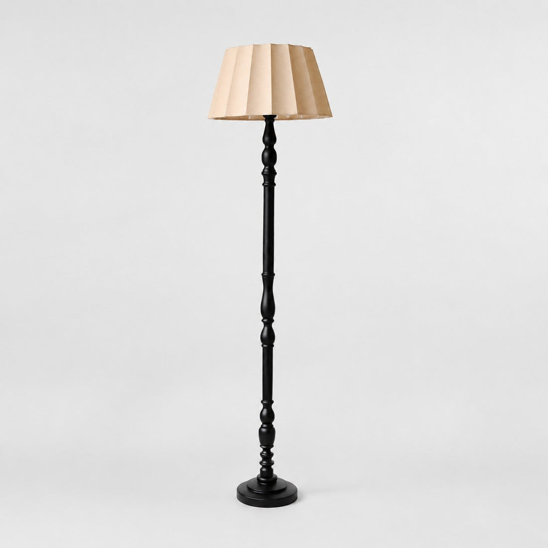 Vintage Fabric Shade Floor Lamp with Turned Wood Base