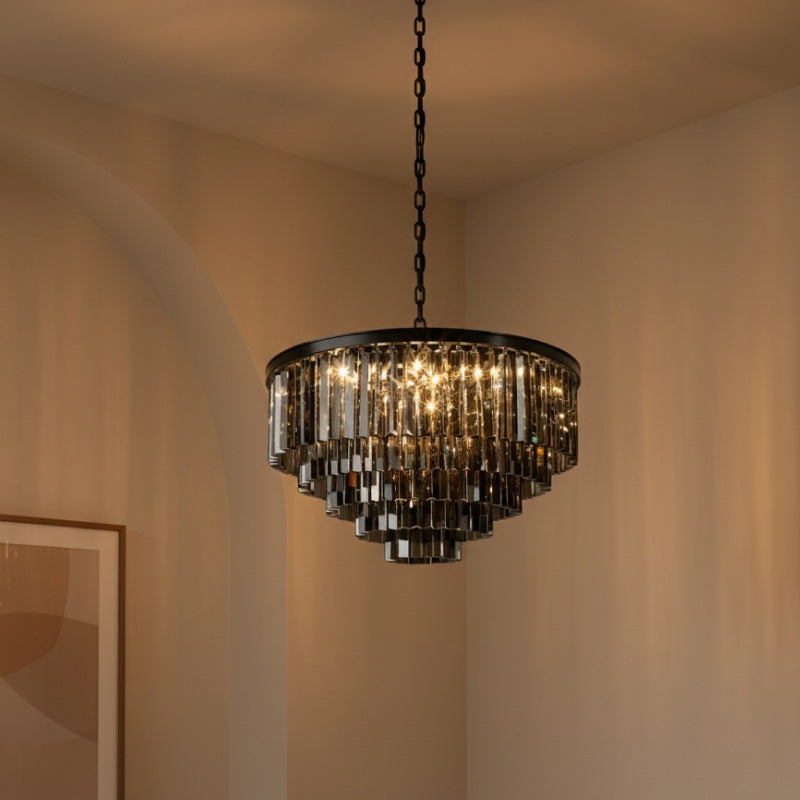 Aurevon Crystal Prism Metal Frame Modern Ceiling Chandelier for Home and Hotel