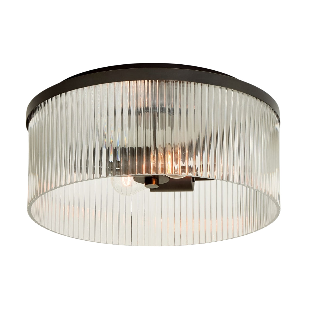 Bravira Flush Mount Ceiling Light - Ribbed & Bubbled Glass Metal Light