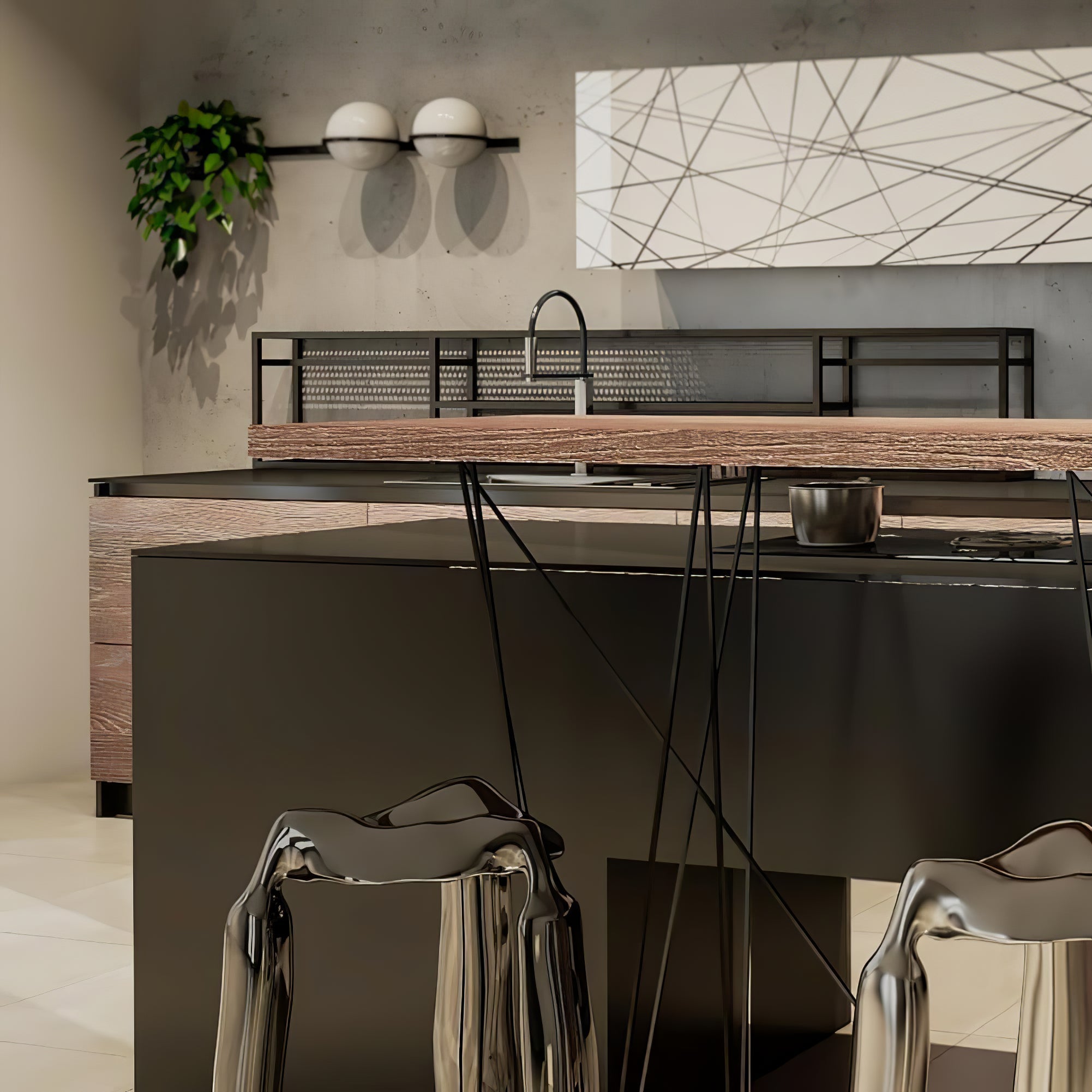 Modern Metal Wall Light - Black Frame Glowing Sphere Lamp for Garden