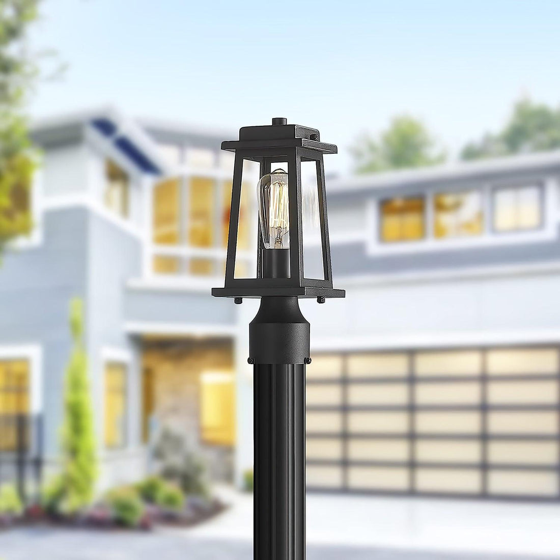 Outdoor Lantern Post Lights - Timeless Design - Black Metal & Glass