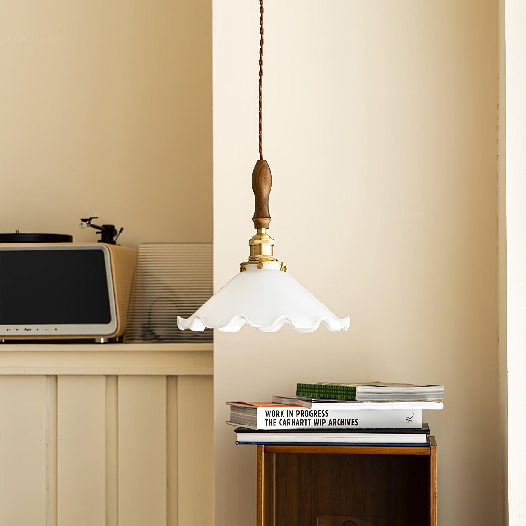 White Sculptural Glass Plug-In Pendant