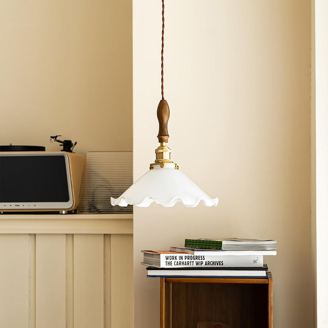 White Sculptural Glass Plug-In Pendant