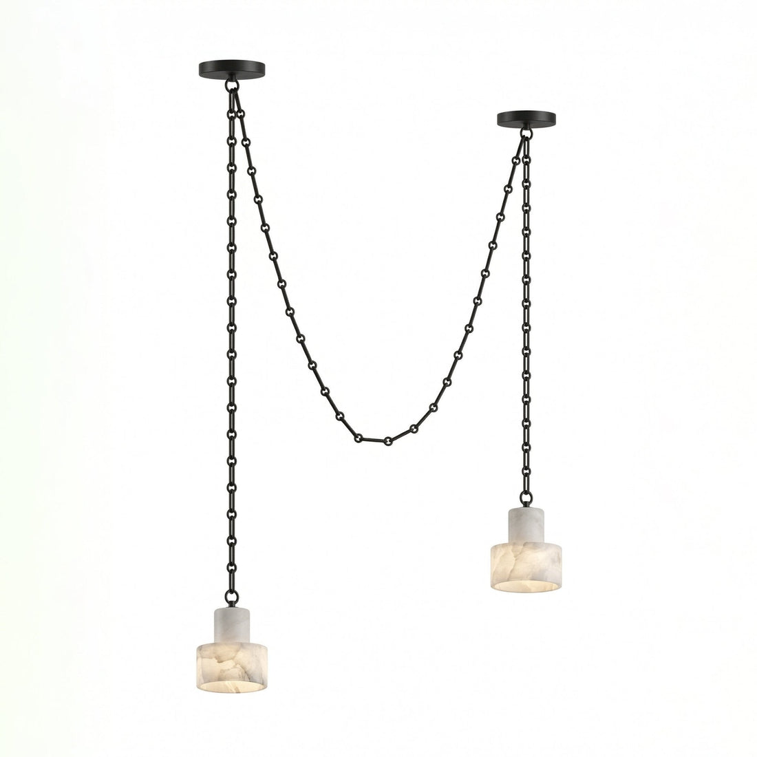 Black Metal Alabaster Frosted Shade Hardwired Chandelier