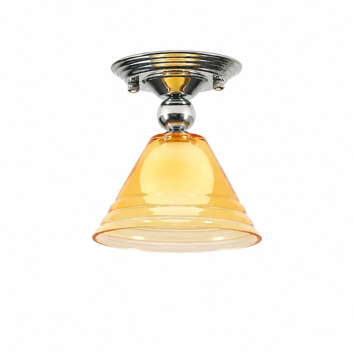 Light Yellow Glass Pendant Light With Chrome Canopy