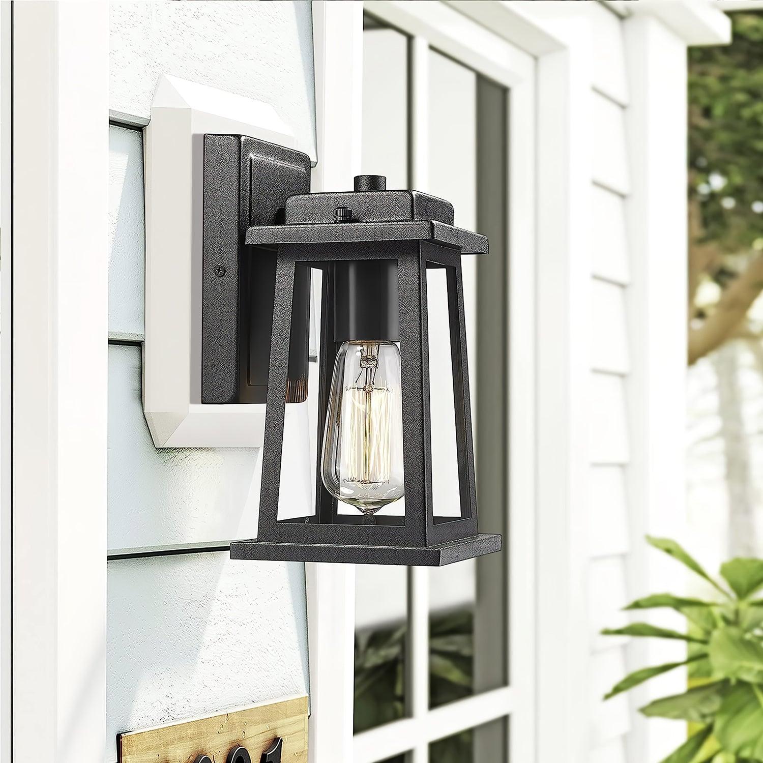 Classic Outdoor Wall Lamp - Black Metal Clear Glass Lantern Lighting