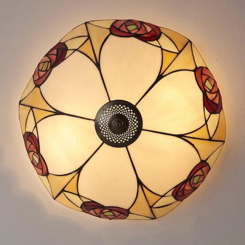 TF Ingram Handcrafted Stained Glass Ceiling Lamp – Vintage Art Deco Tiffany Light for Dining Room