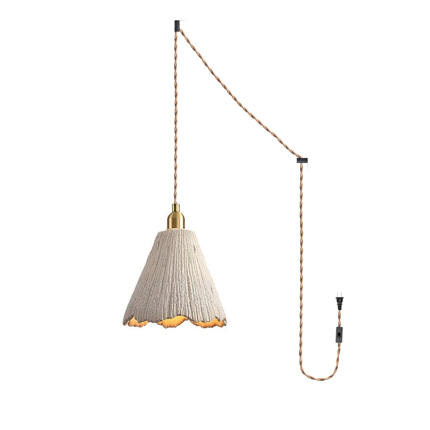 Textured Cement Gold Plug-In Swag Pendant