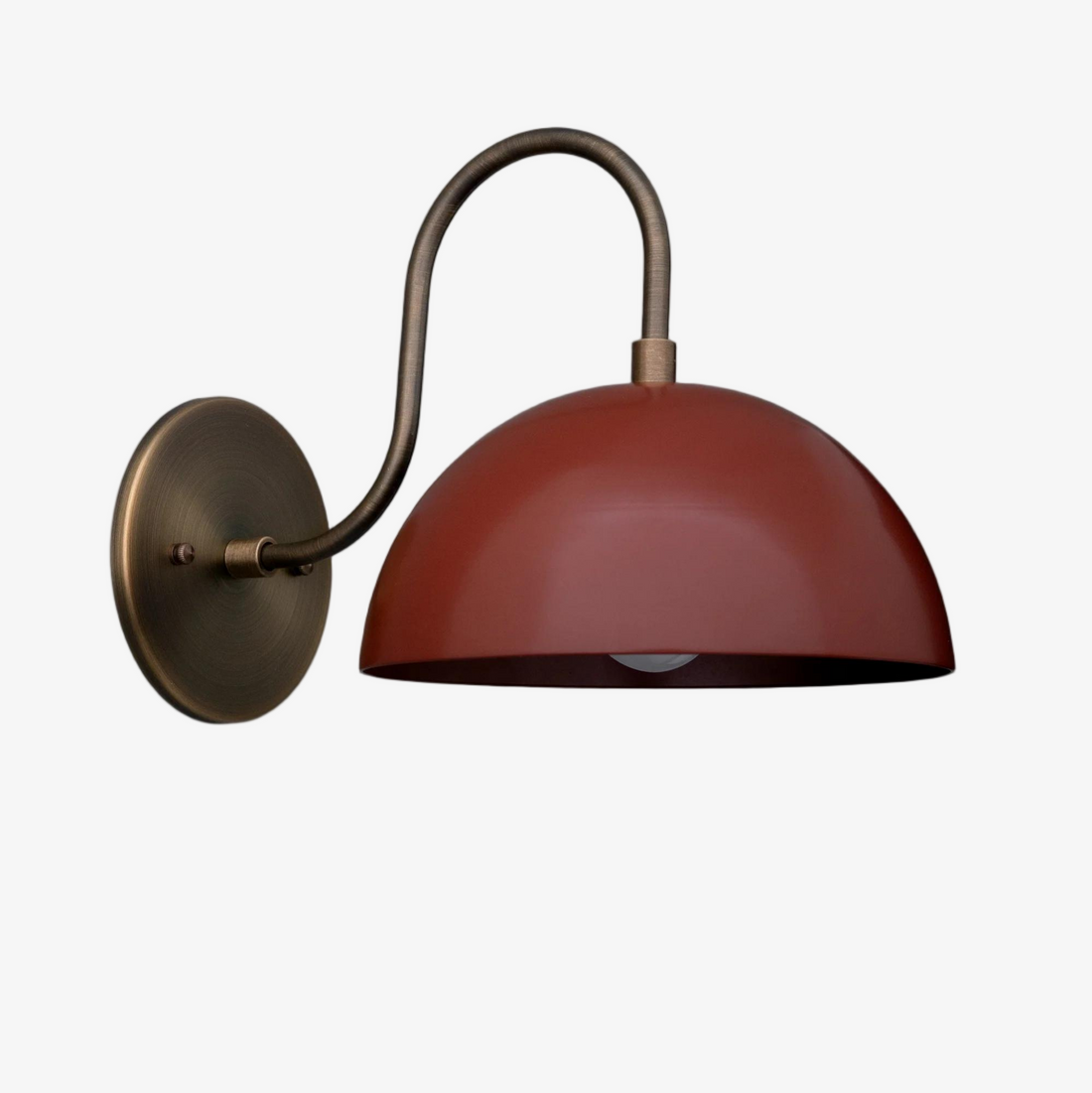 Curva Metal Industrial Wall Sconce - Curved Brass Arm - Hammered Dome Light Fixture