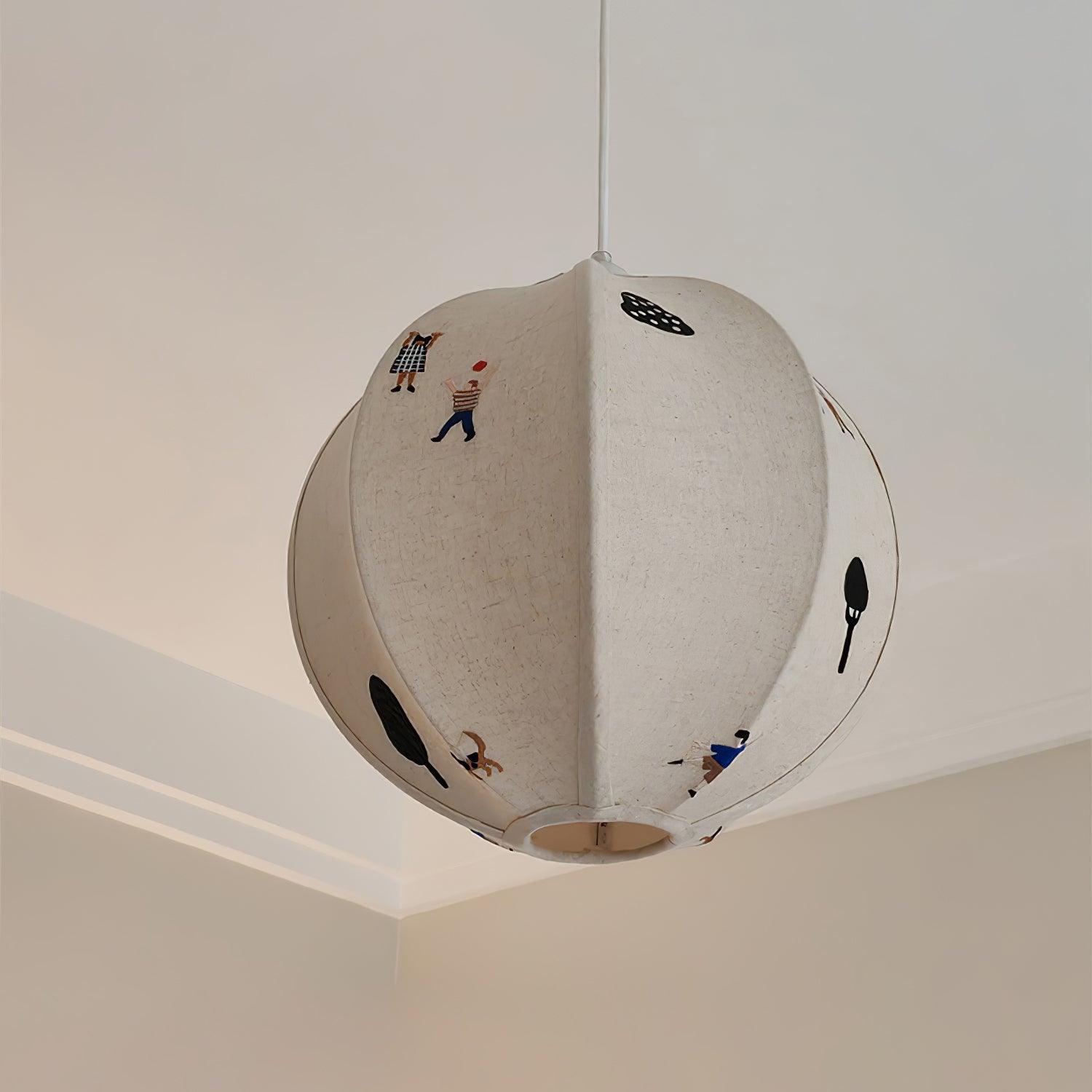 Bunte Baumwoll-Szenenpendelleuchte mit Stecker