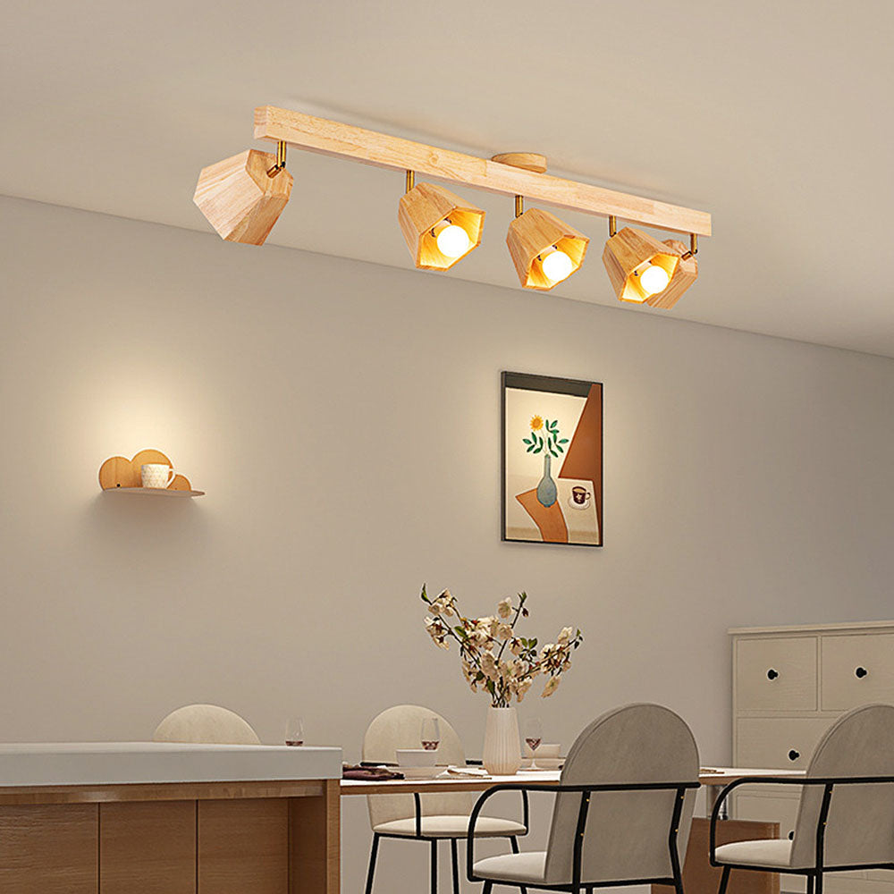 Adjustable Wood Ceiling Light - Polygons Track Light for Living Room