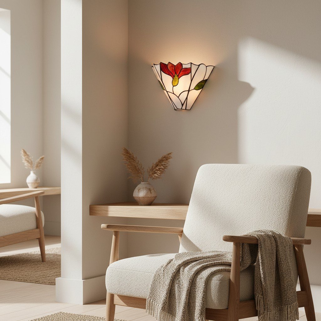 TF Botanica Stained Glass Floral Design Wall Light - Sconce For Hallway And Bedroom