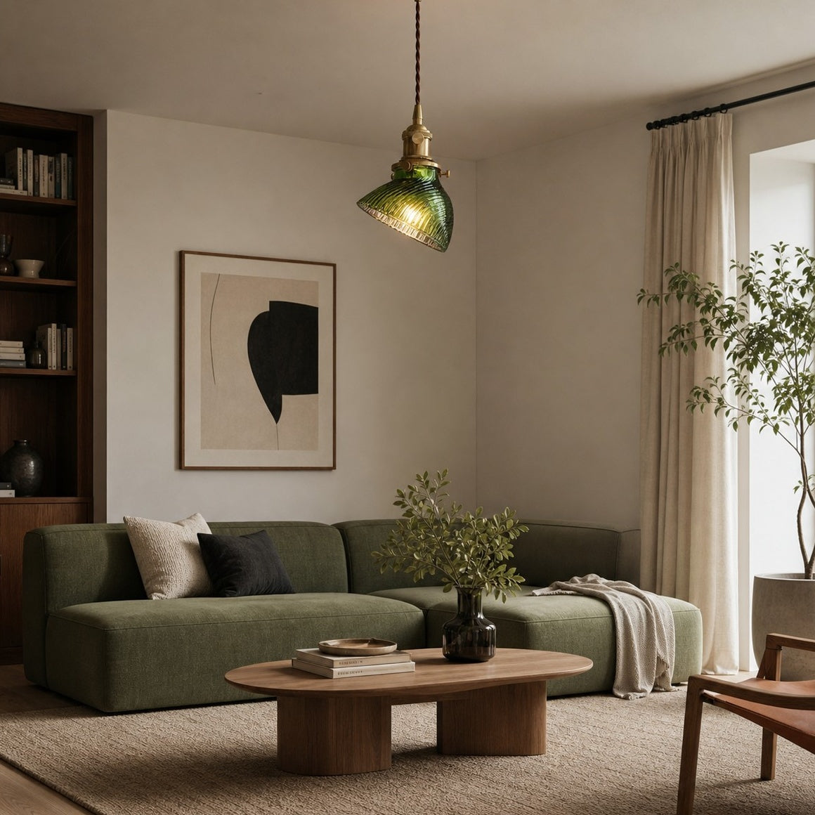 Vintage Ribbed Glass and Brass Mini Pendant Light