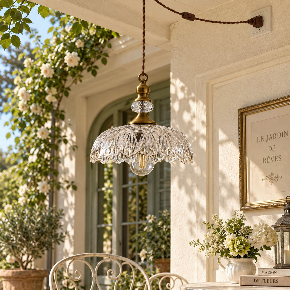 Verdoma Blumen-Glaspendelleuchte mit Stecker
