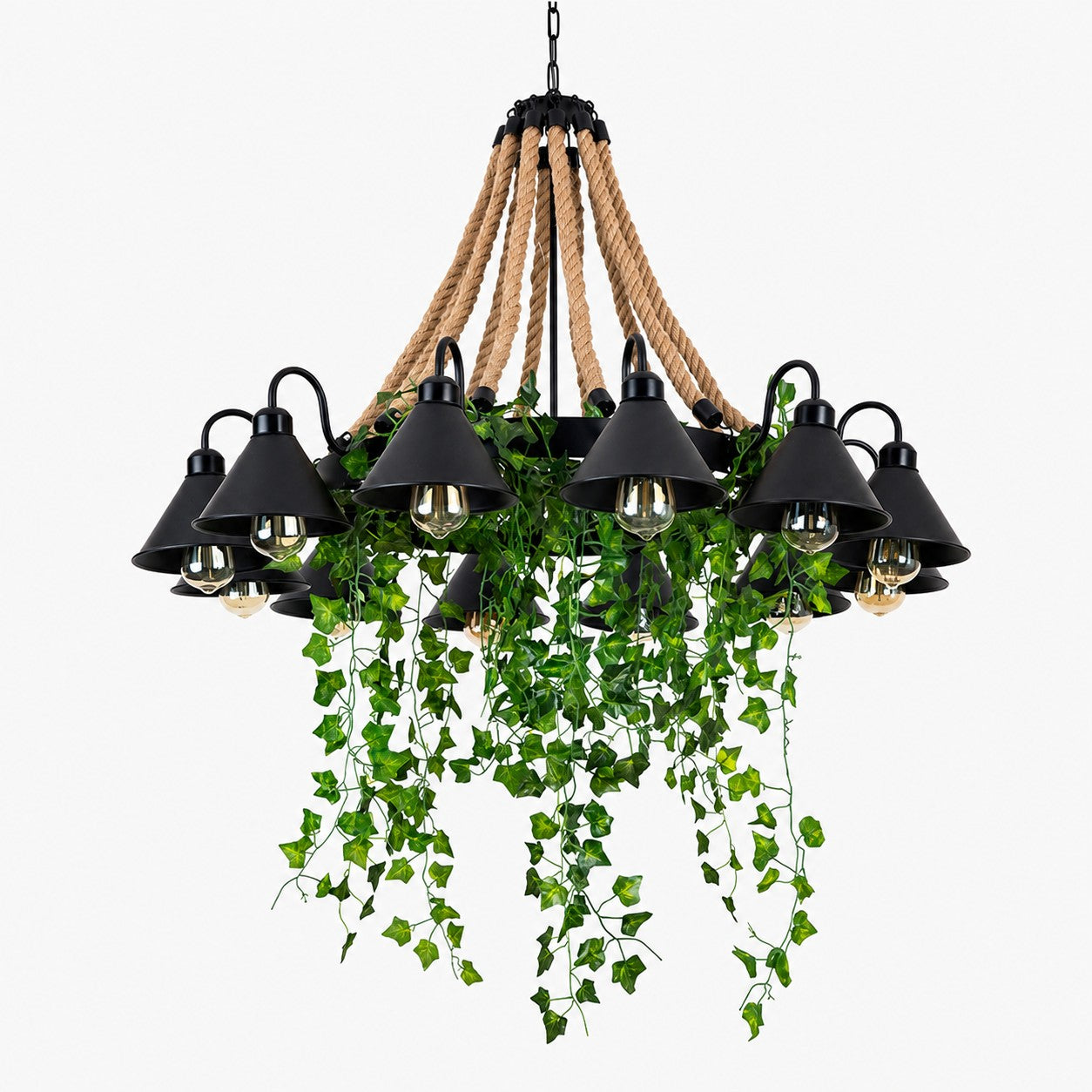 Rope and Greenery Wagon Wheel Chandelier