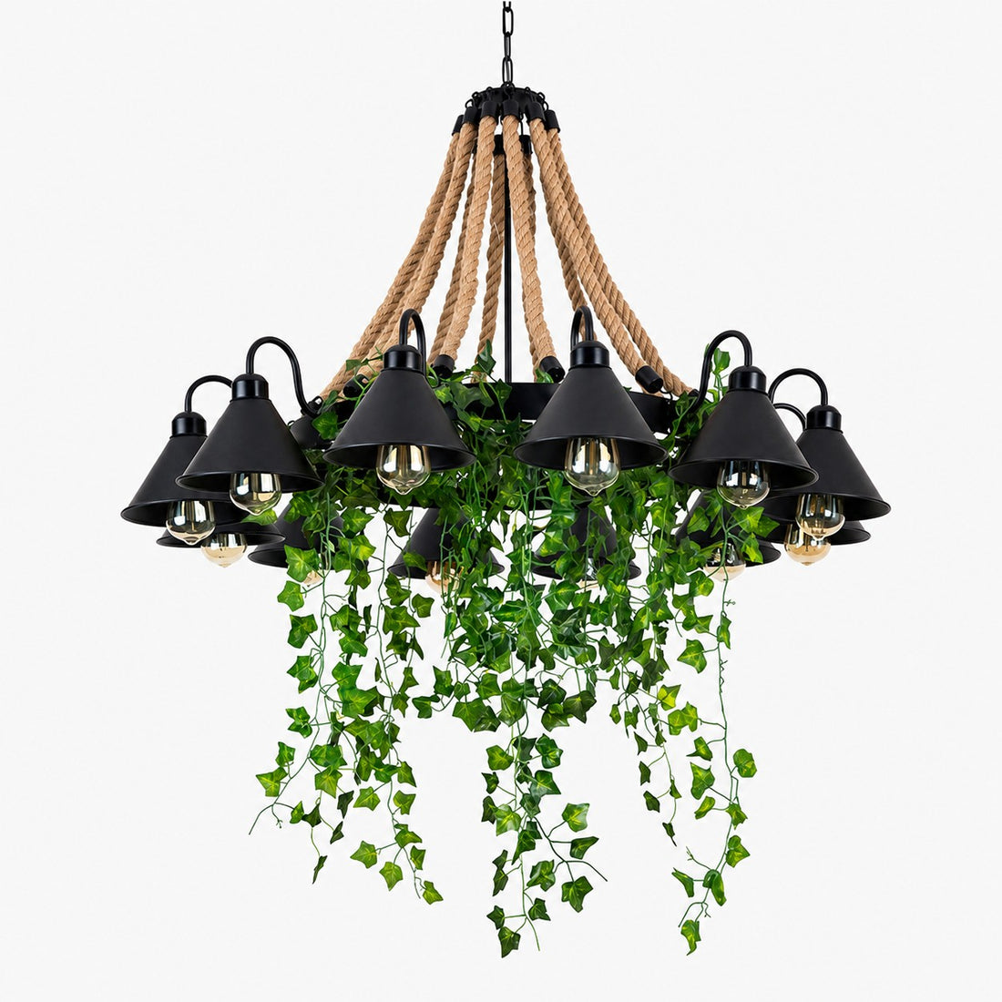 Rope and Greenery Wagon Wheel Chandelier