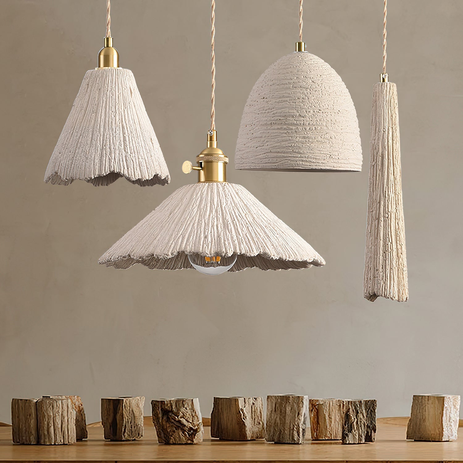 Textured Cement Gold Plug-In Swag Pendant