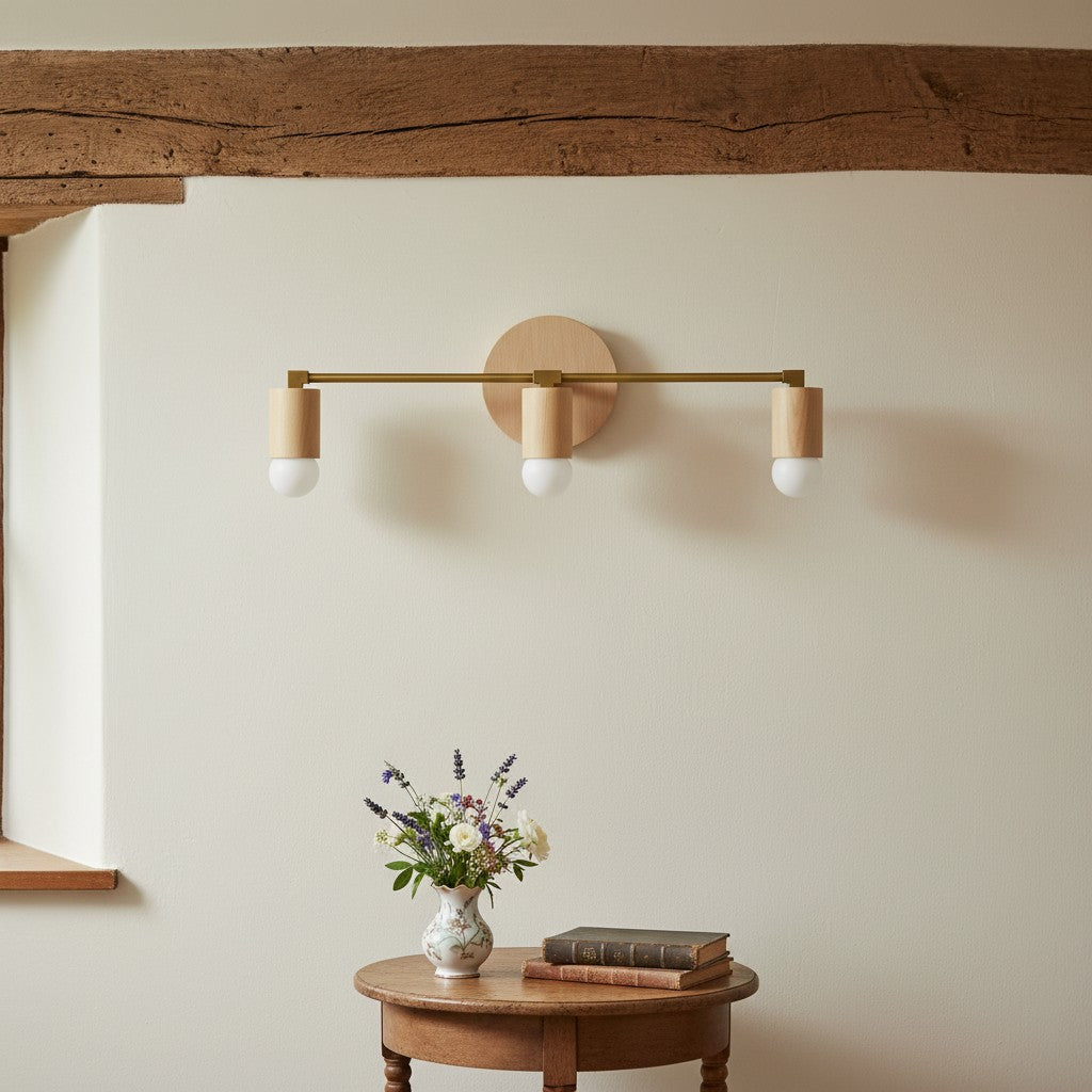 Mobilux Line Wood and Vanity Light - Bohemian Bathroom Lighting Fixture