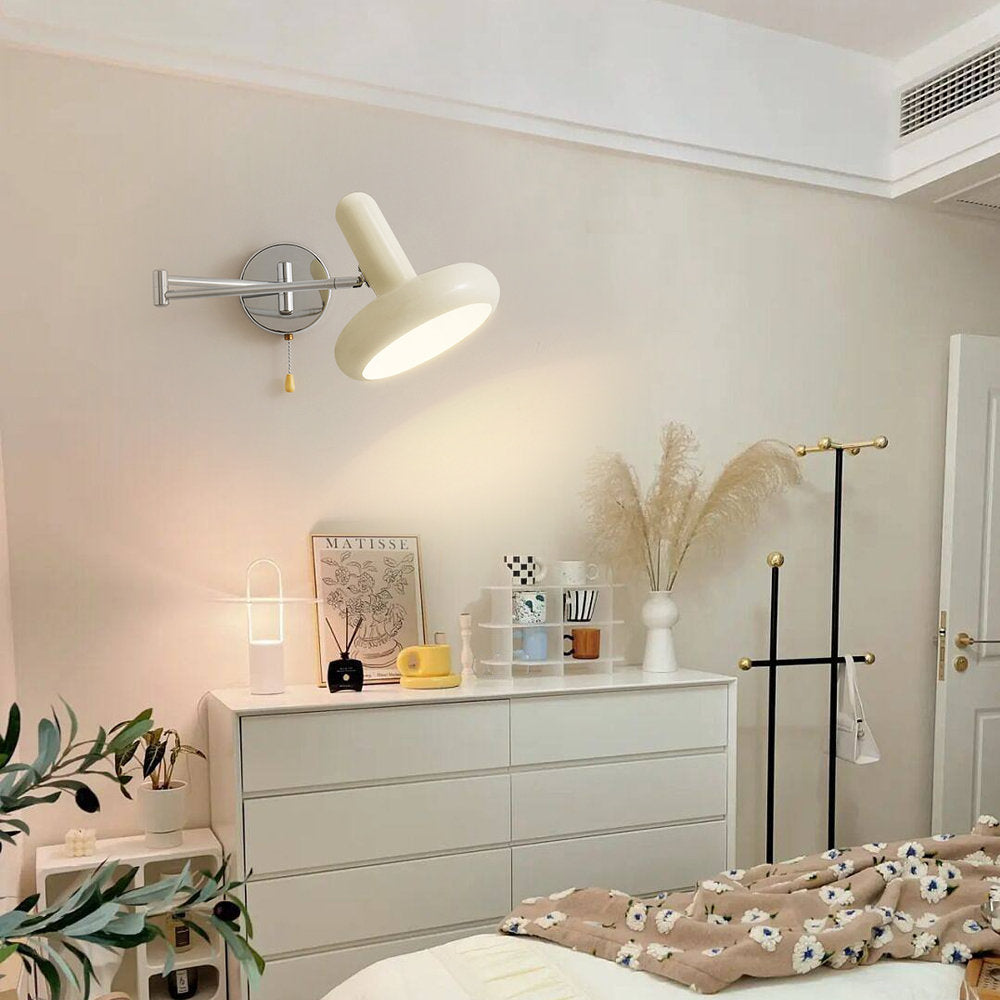 Swing Arm Wall Lamp - Retro White Adjustable Reading Light