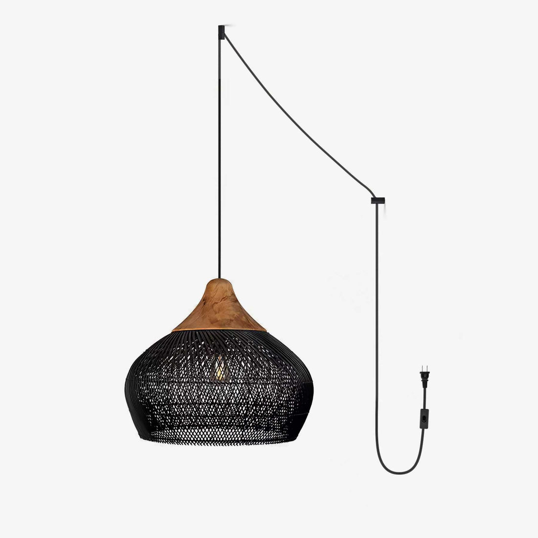 Woven Rattan Wood Plug-In Pendant Light