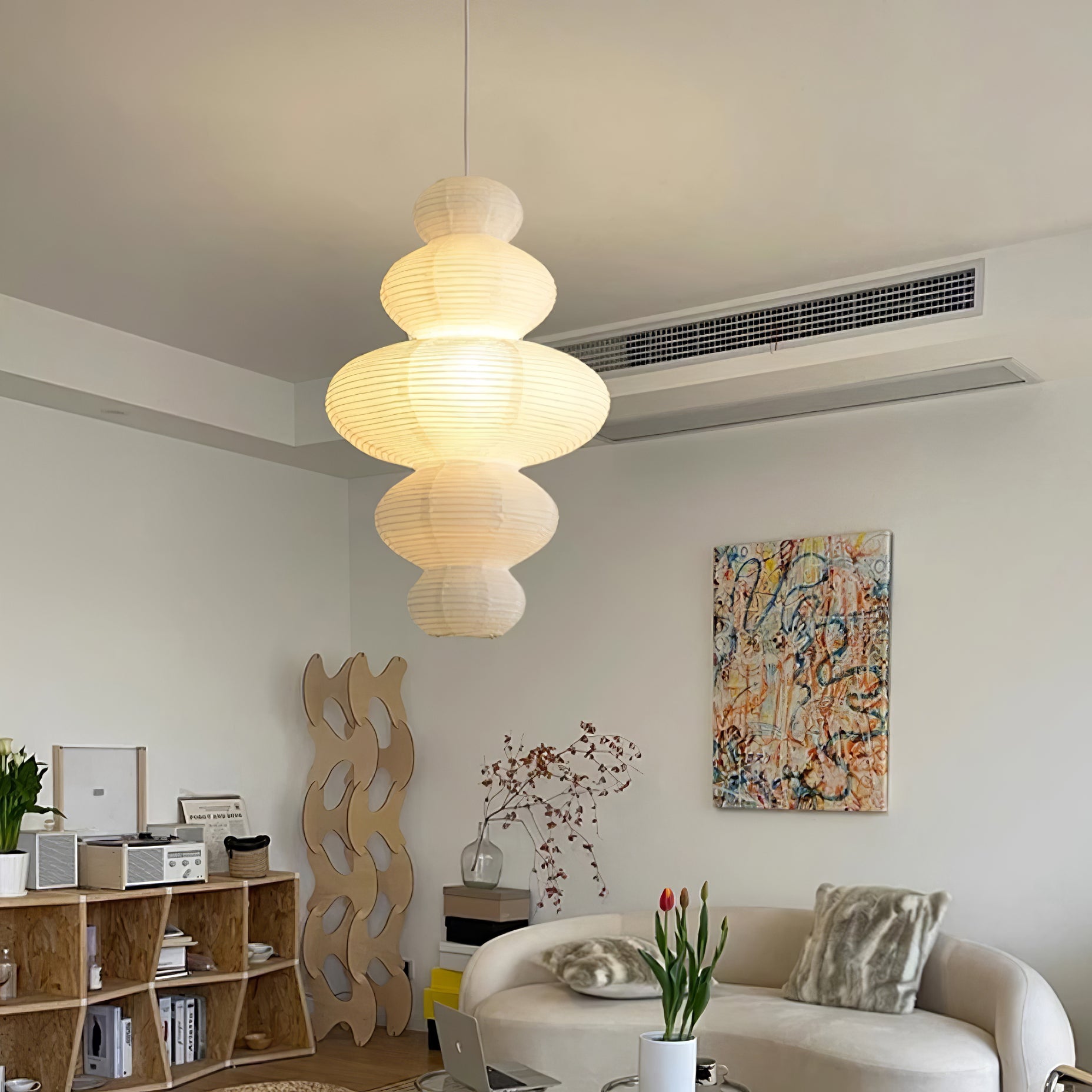 Luxurious Pendant Swag Lamp - Sculptural Rice Paper Lamp for Bedroom