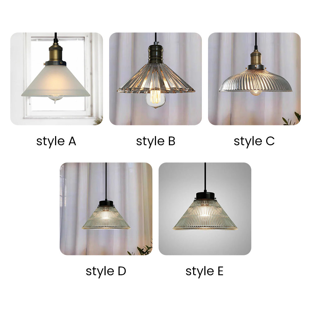 Retro Striped Glass Pendant Light - Creative Bowl Design for Bedroom
