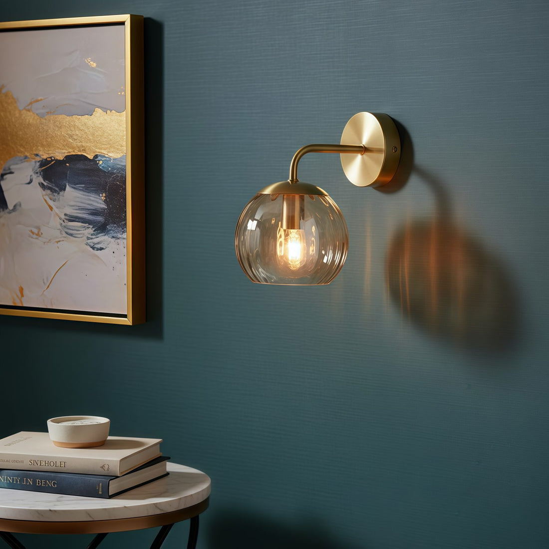 Tracian Brass Textured Glass Wall Lamp – Modern Classic Wall Sconce for Home Interiors & Corridors