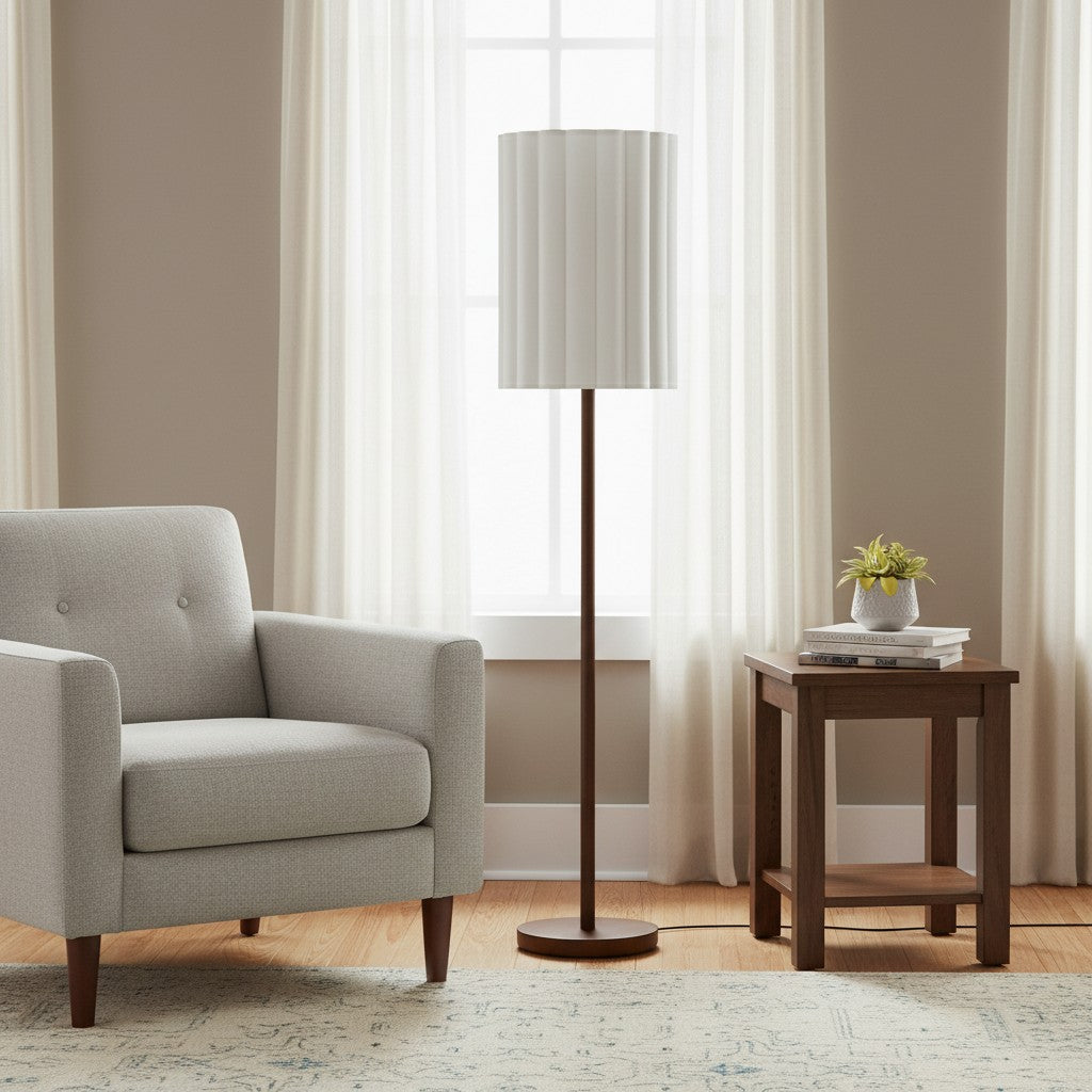 Linbron Walnut Wood Floor Lamp with Fluted Linen Shade – Modern Natural Home Decor