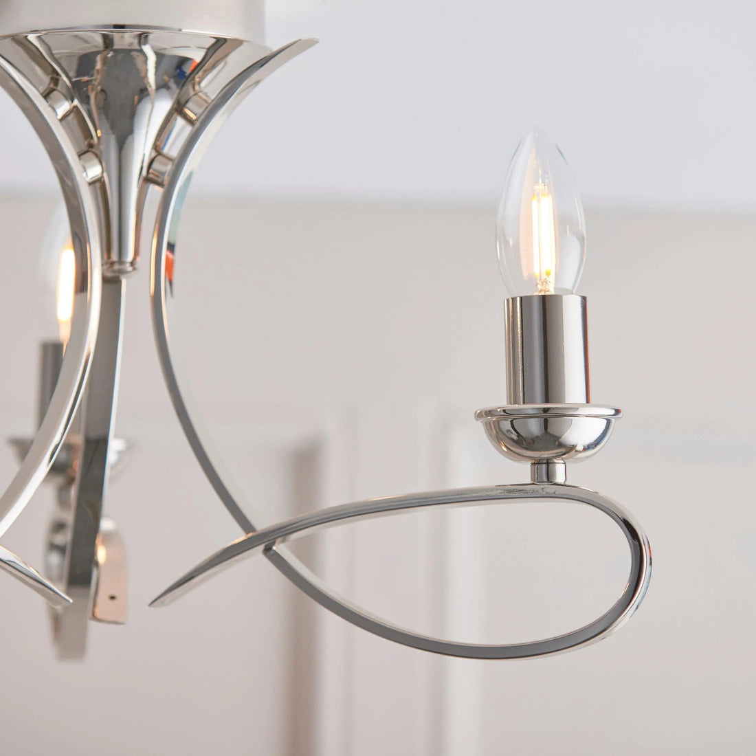 Foline 3-Light Ceiling Fixture with Sweeping Arms - Polished Nickel Semi-Flush for Dining or Entry