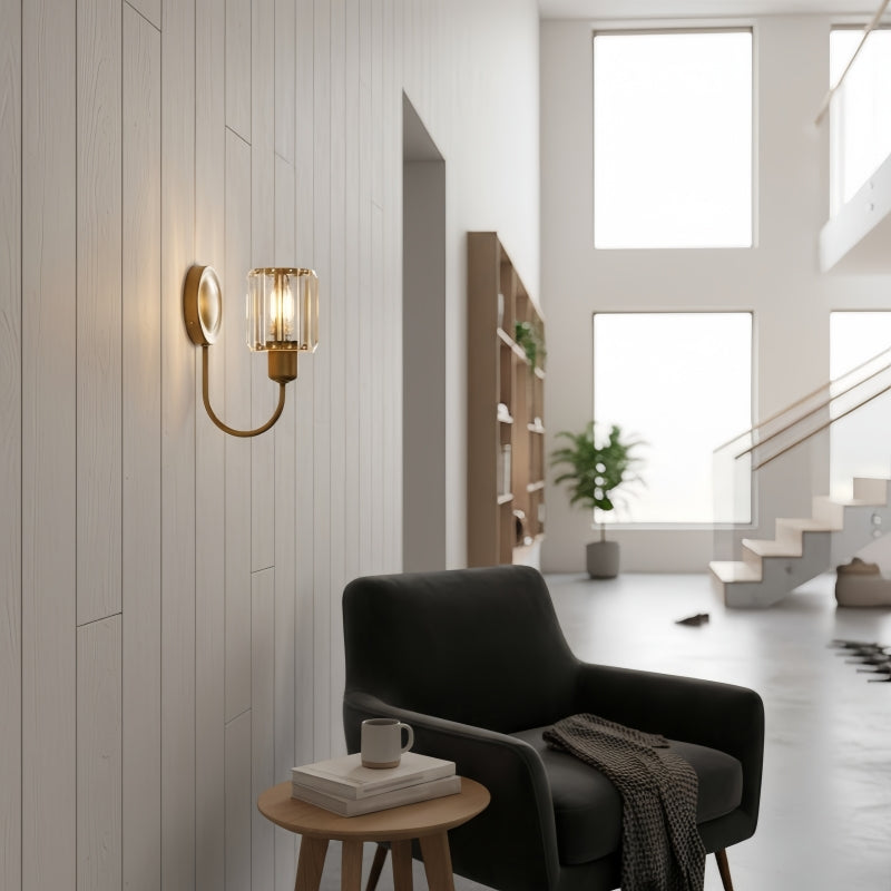 Tracian Wall Sconce - Curved Arm with Glass or Linen Shade for Bedroom