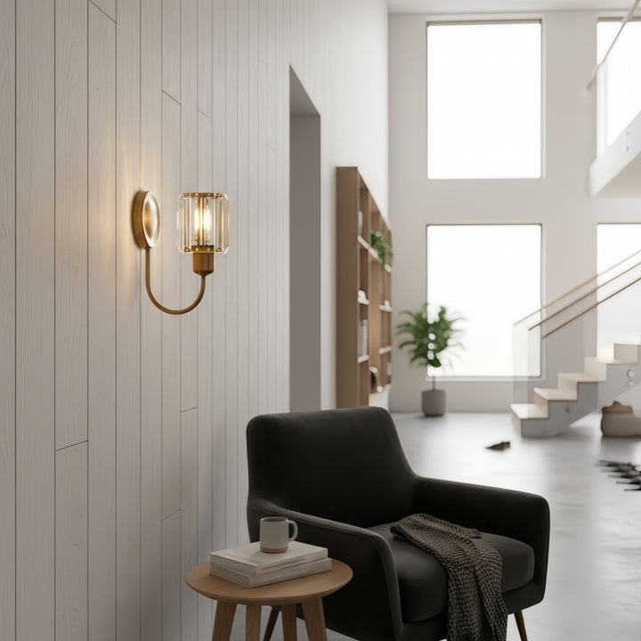 Tracian Wall Sconce - Curved Arm with Glass or Linen Shade for Bedroom