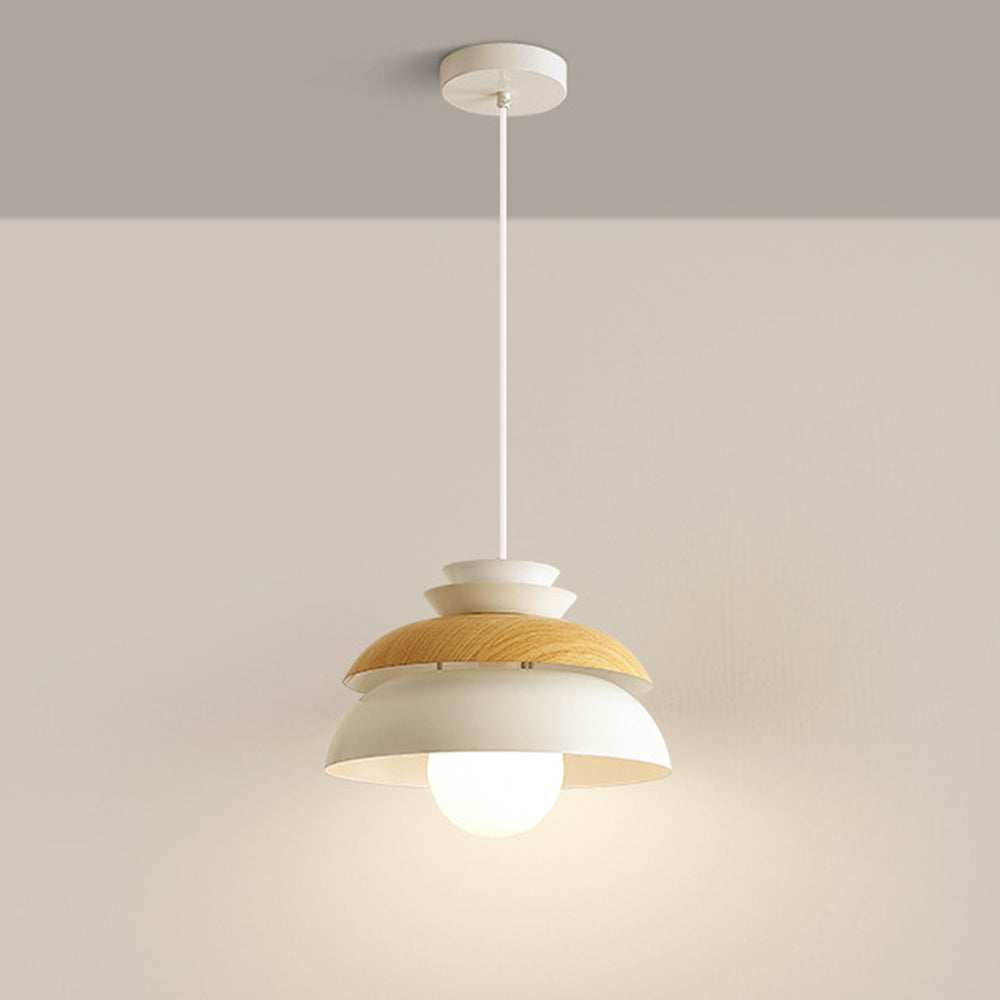 Modern Dome Pendant Light - Metal Wood Grain Fixture for Dining Room
