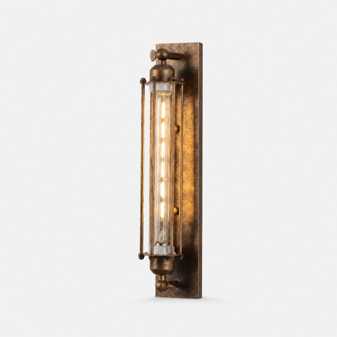 Antique brass industrial tube glass wall sconce