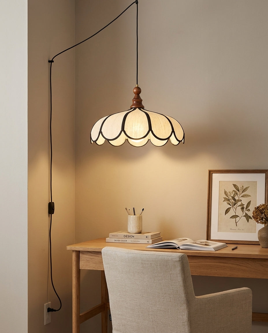 Scalloped Abaca Woven Plug-In Swag Pendant