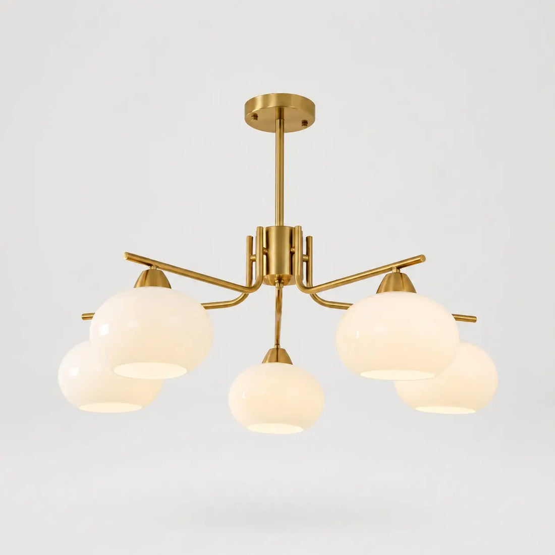 Iron gold five-light milk glass chandelier