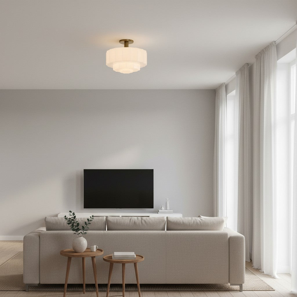 Vexrona Tiered Glass Shade Flush Mount – Contemporary Lighting for Bedrooms and Hallways