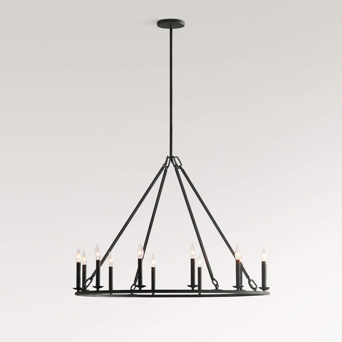 Rowan Rustic Iron Chandelier - Round Wagon Wheel Lamp for Living Room