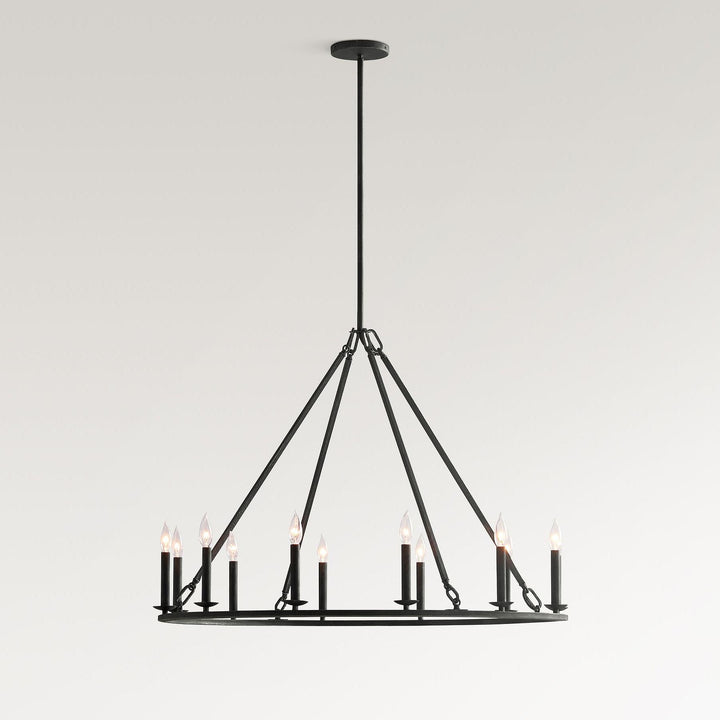 Rowan Rustic Iron Chandelier - Round Wagon Wheel Lamp for Living Room