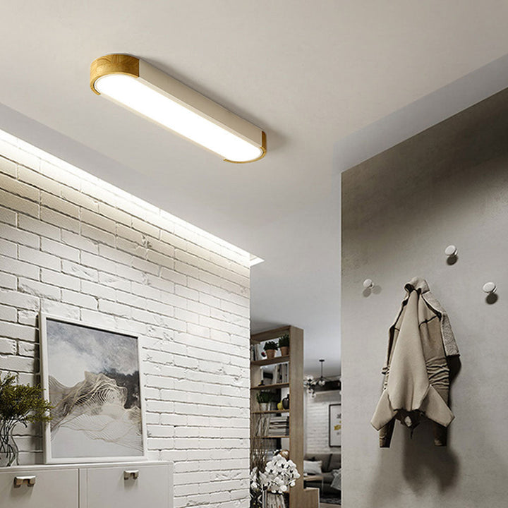 Minimalist Hallway Ceiling Light – Wood & Metal Modern Fixture