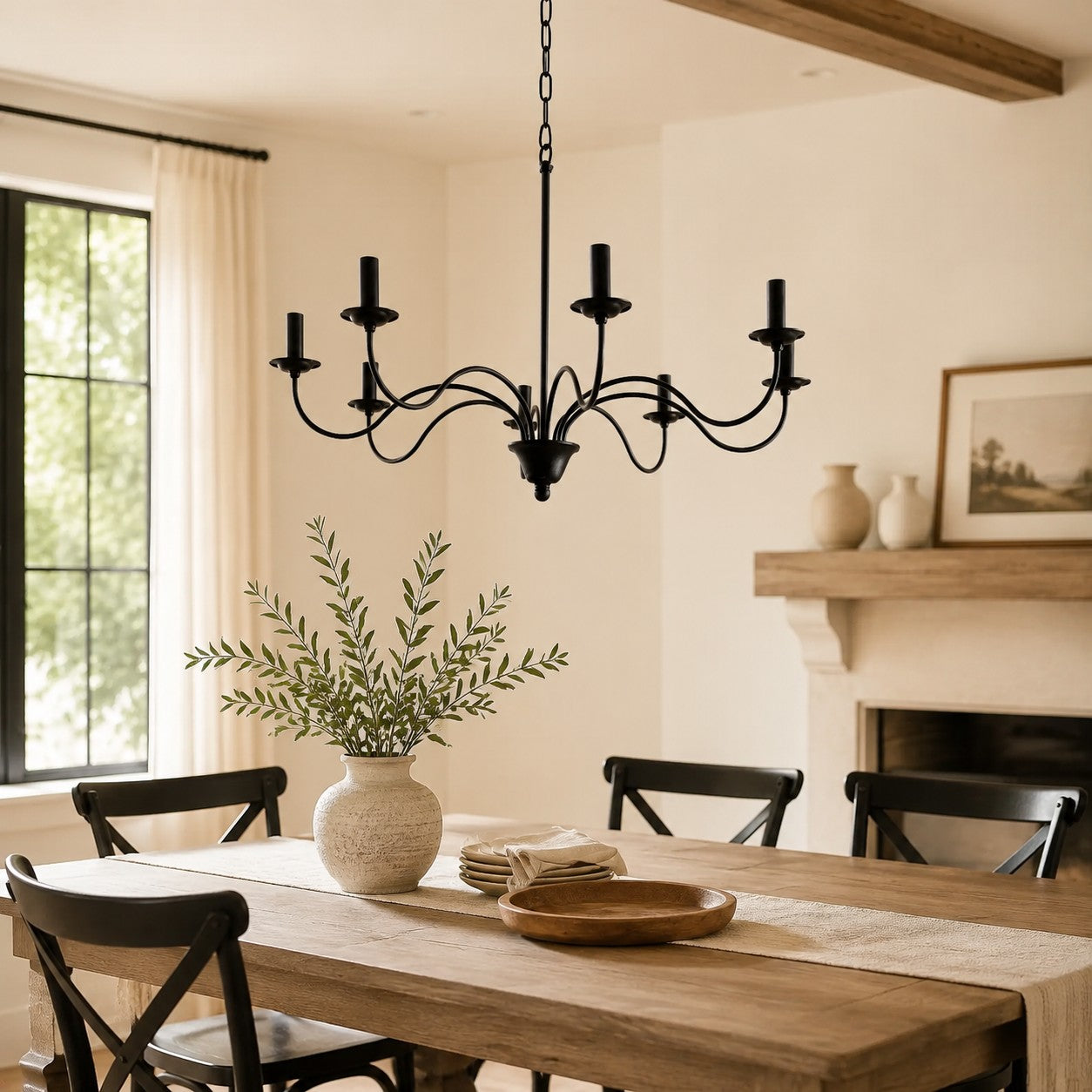 Vintage Black Iron Candle-Style Chandelier