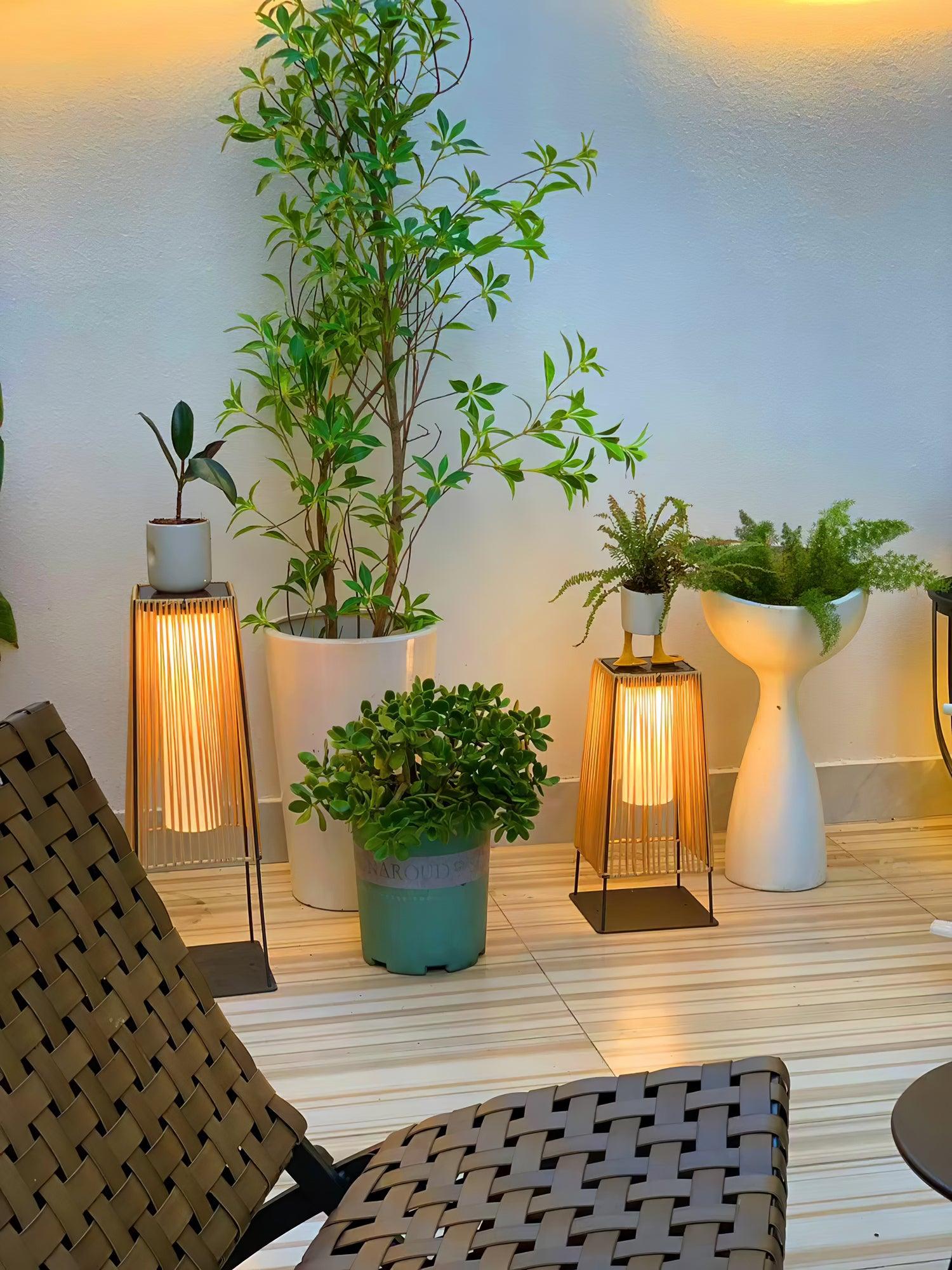 Plastic Rattan Outdoor Post Light - Solar Post Lamp Ideal