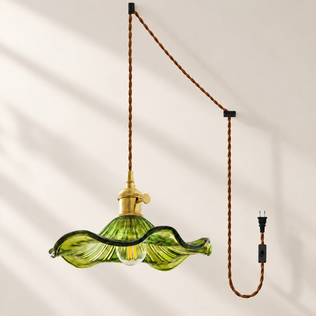 Geriffelte florale Glas-Hängeleuchte mit Kabel