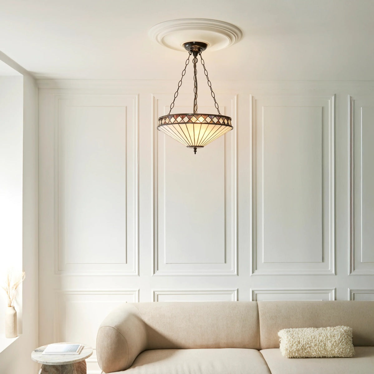 TF Fargo Adjustable Pendant with Stained-Glass Inspired Inverted Shade for Island and Dining