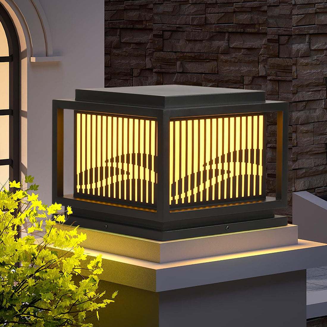 Frosted Alabaster Window Grille Light - Metal Outdoor Post Lamp