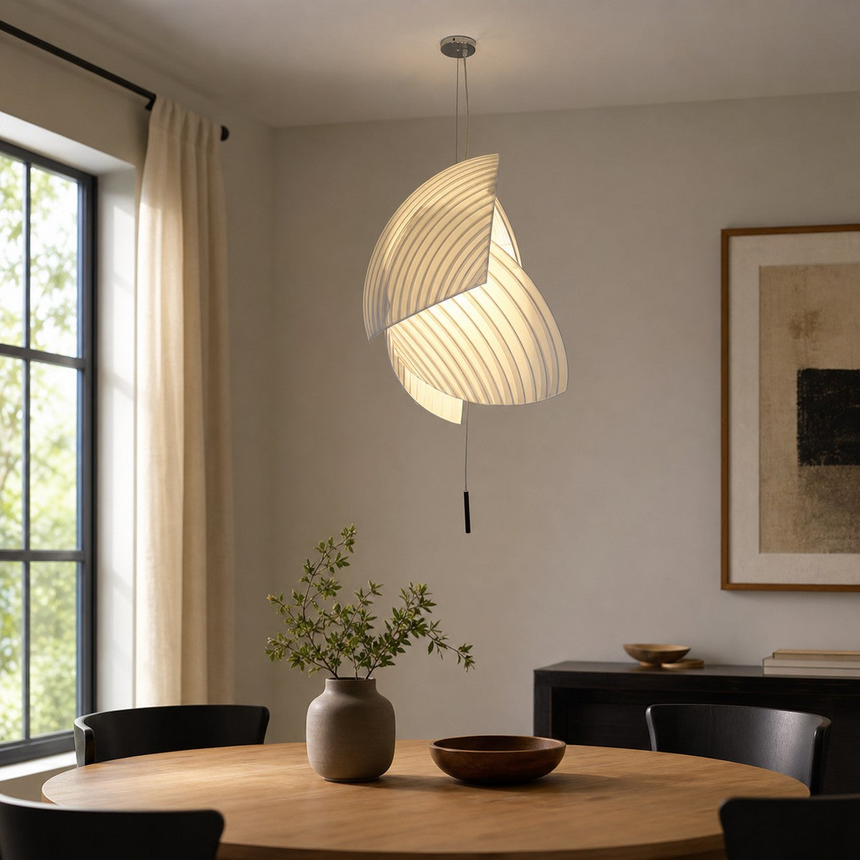 Pendant light above a dining table