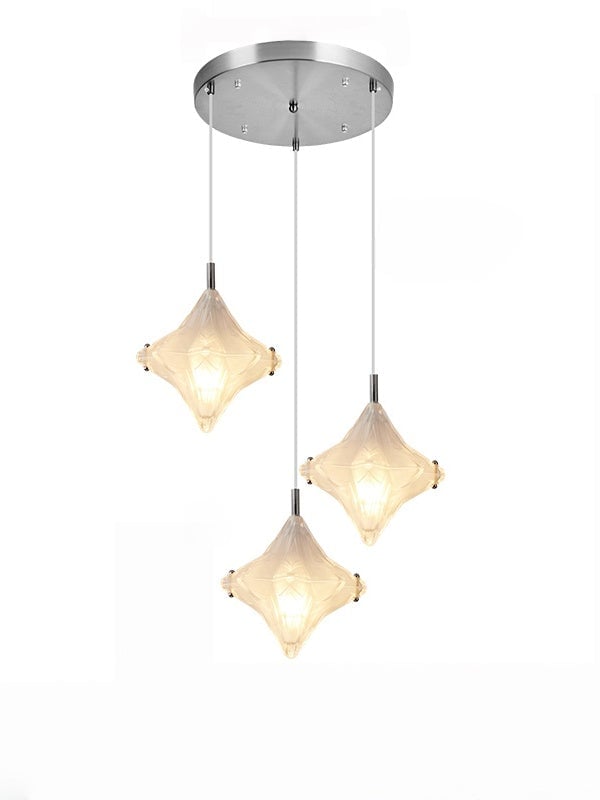 Art Deco Star Staircase Pendant Light - Frosted Glass Hanging Fixture - Astris Altair