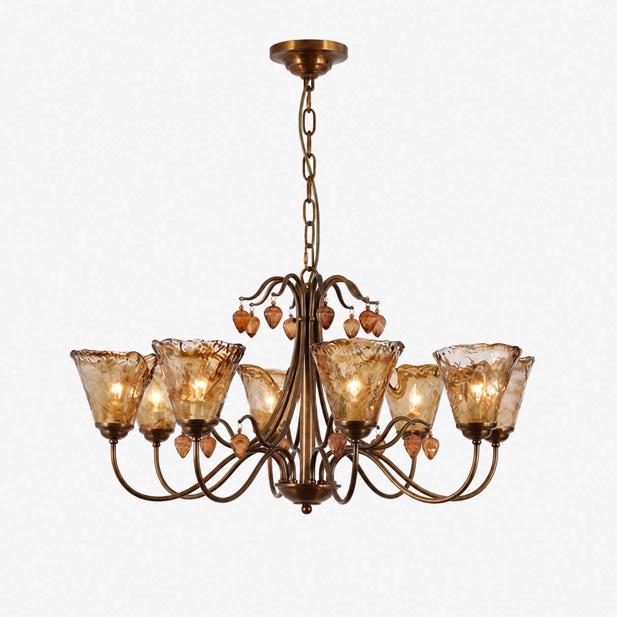 Upward Amber Tulip Glass Metal Chandelier
