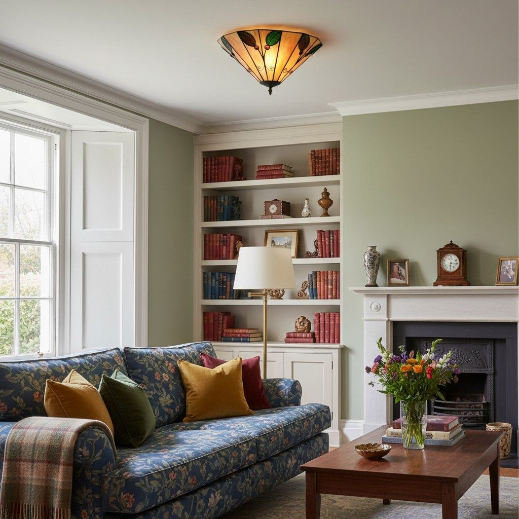 TiffStar Leaf Flush Ceiling Light with Art Glass Shade for Living Room